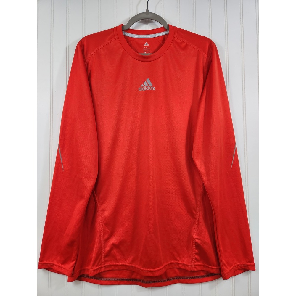 Adidas Men's Red Running Climalite Long Sleeve Shirt Large Reflective Training
